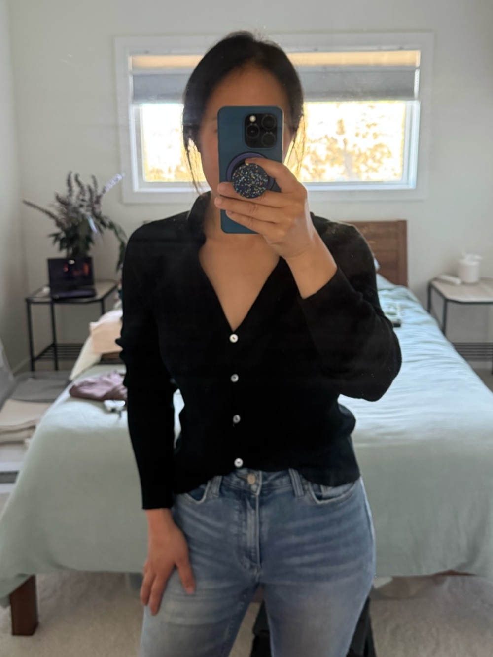VINCE Black Ribbed Super Fine Soft Cotton Polo Cardigan Sweater Top (size small)